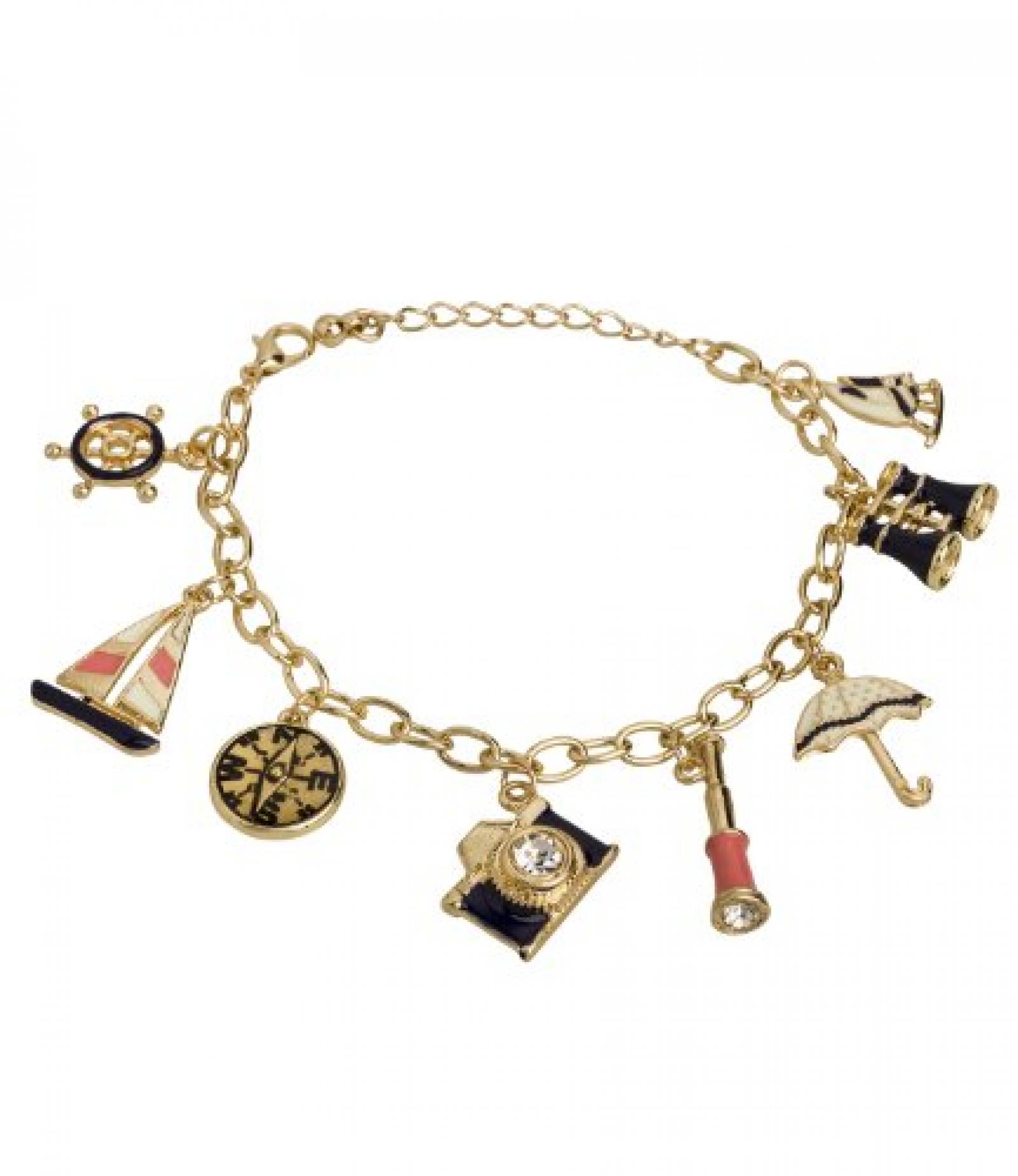 SIX "Sweet & Cute" goldenes Armband mit maritimen Anhängern in Blau, Orange (358-368) 